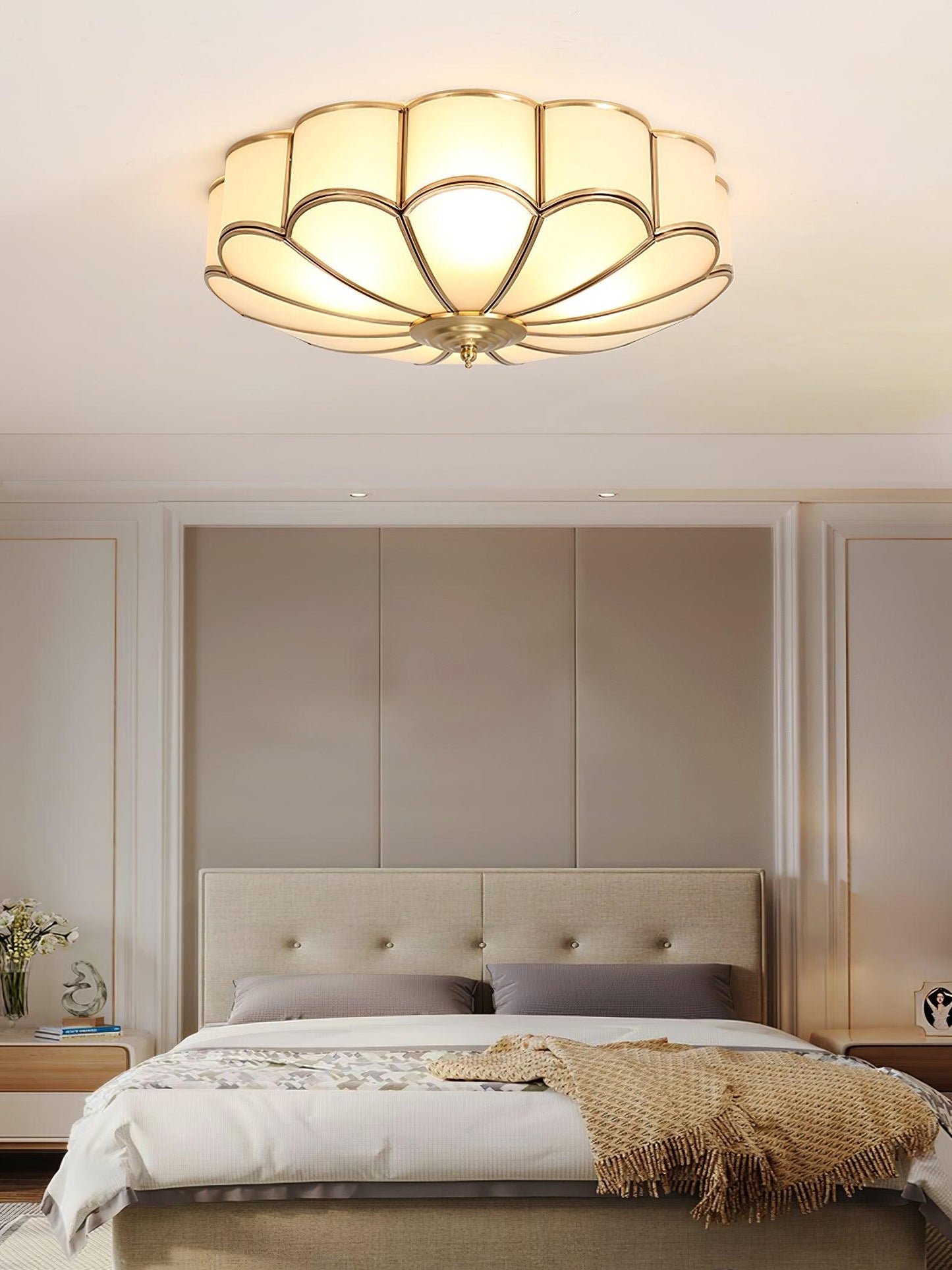 Flower Shape Ceiling Light | Frosted Glass & Brass | 3, 4, or 6 Heads