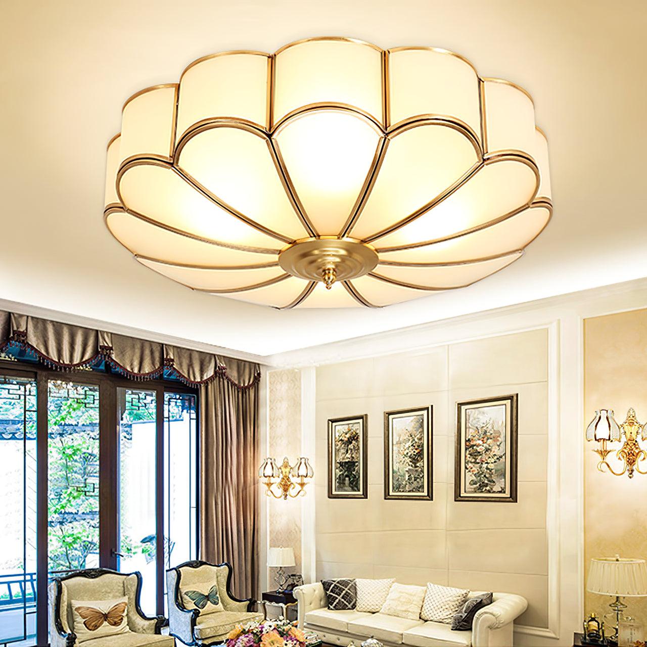 Flower Shape Ceiling Light | Frosted Glass & Brass | 3, 4, or 6 Heads