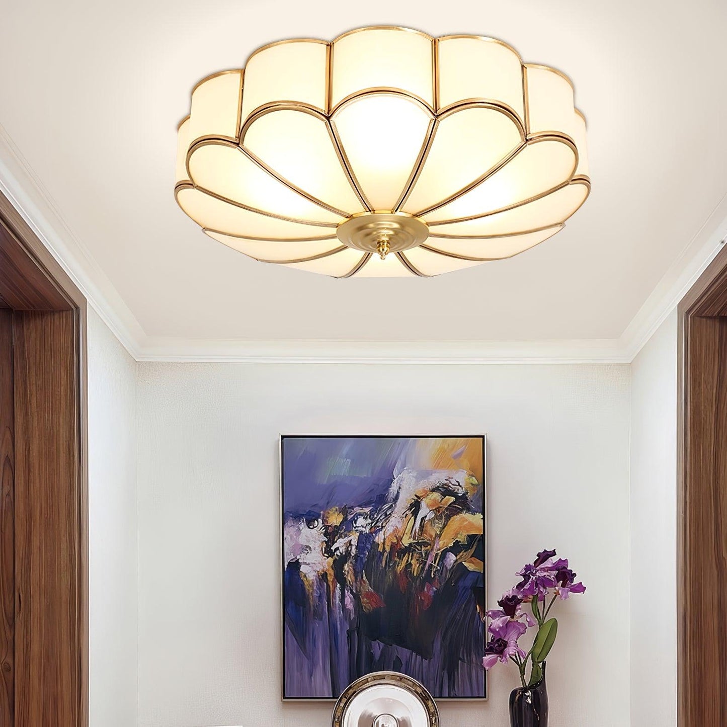 Flower Shape Ceiling Light | Frosted Glass & Brass | 3, 4, or 6 Heads