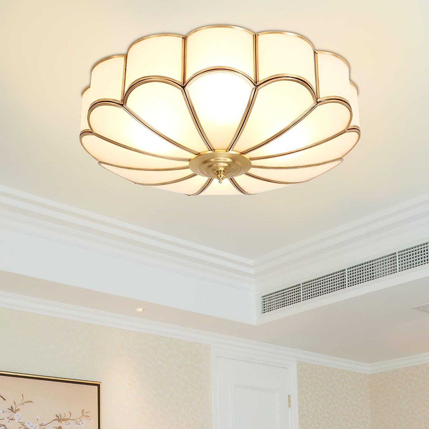 Flower Shape Ceiling Light | Frosted Glass & Brass | 3, 4, or 6 Heads