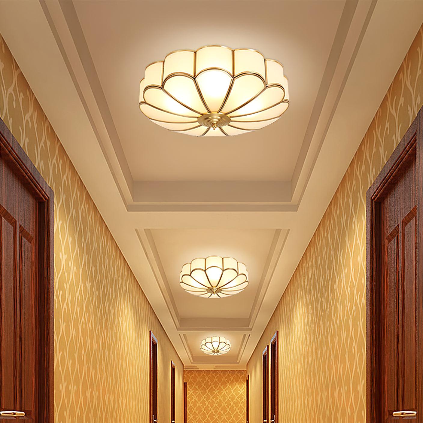 Flower Shape Ceiling Light | Frosted Glass & Brass | 3, 4, or 6 Heads