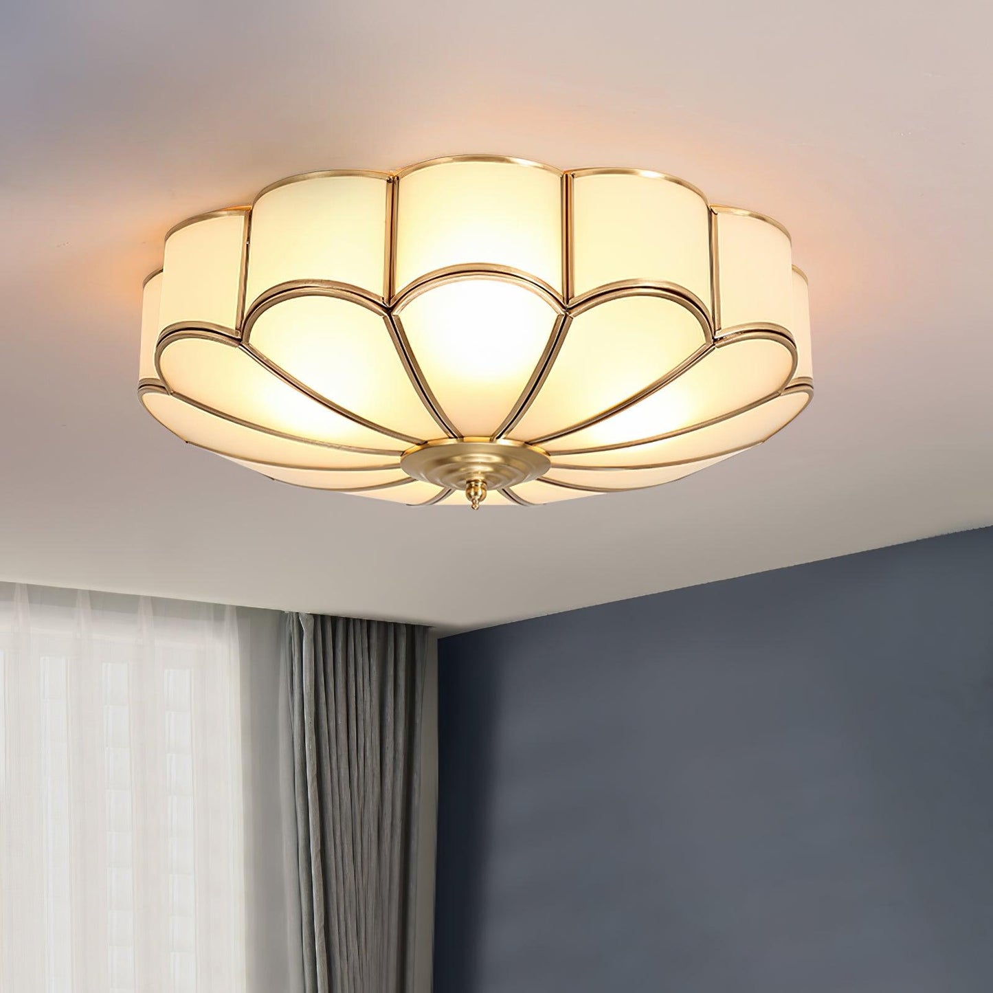 Flower Shape Ceiling Light | Frosted Glass & Brass | 3, 4, or 6 Heads