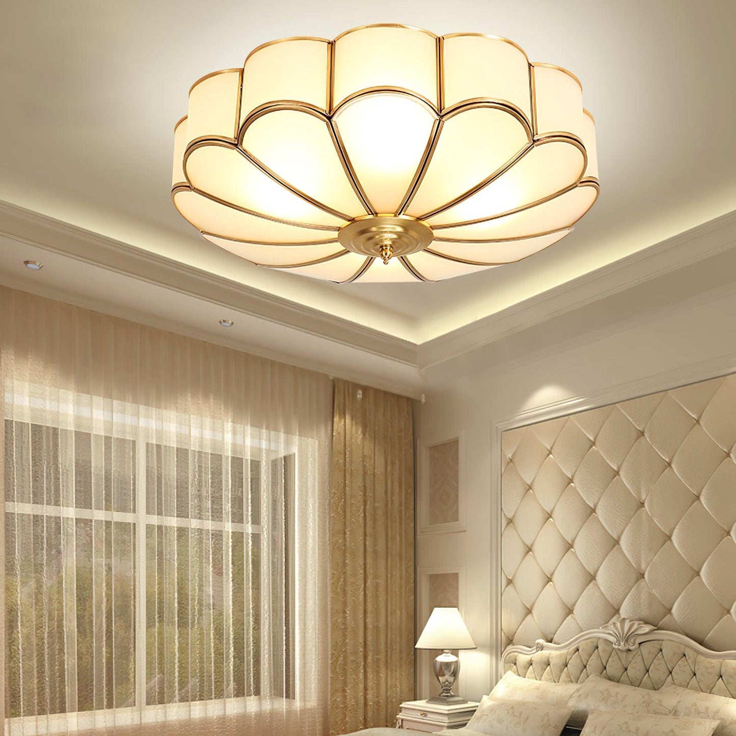 Flower Shape Ceiling Light | Frosted Glass & Brass | 3, 4, or 6 Heads