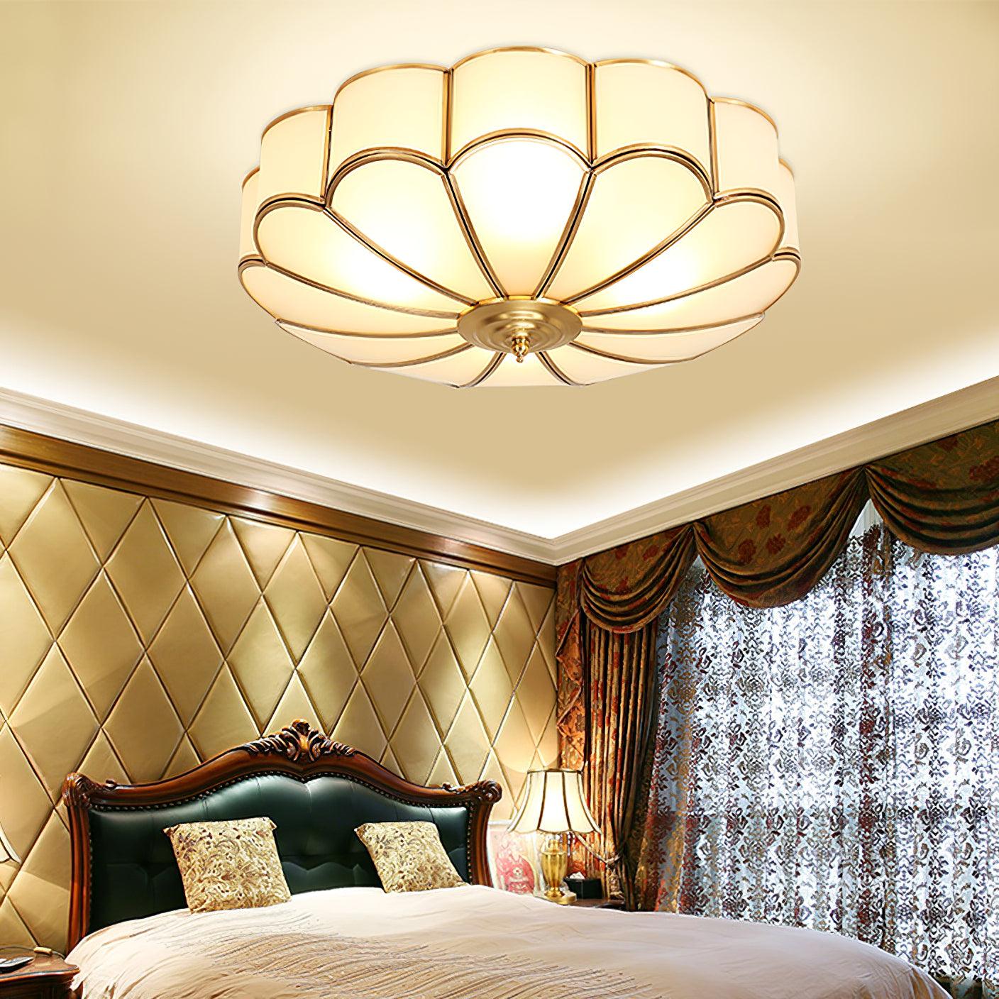Flower Shape Ceiling Light | Frosted Glass & Brass | 3, 4, or 6 Heads