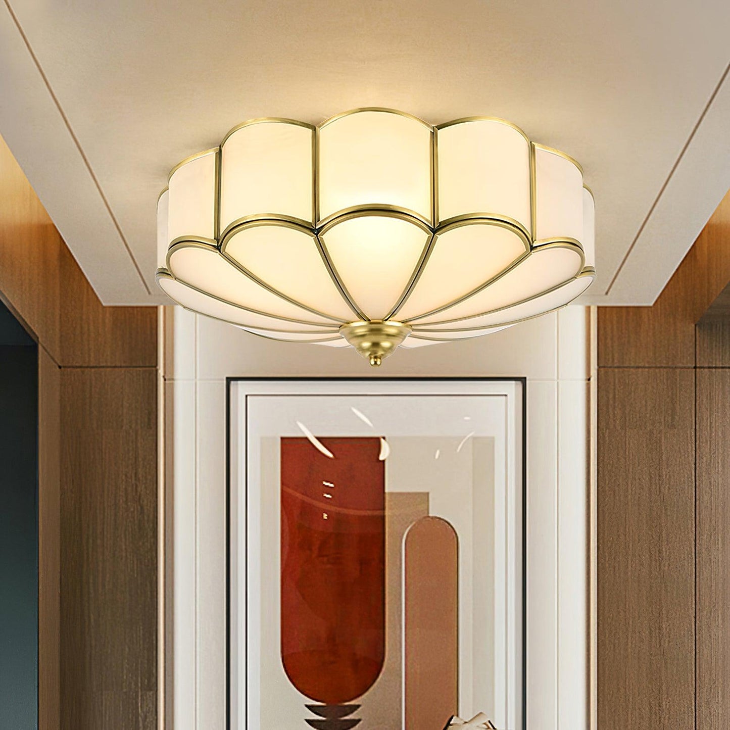Flower Shape Ceiling Light | Frosted Glass & Brass | 3, 4, or 6 Heads
