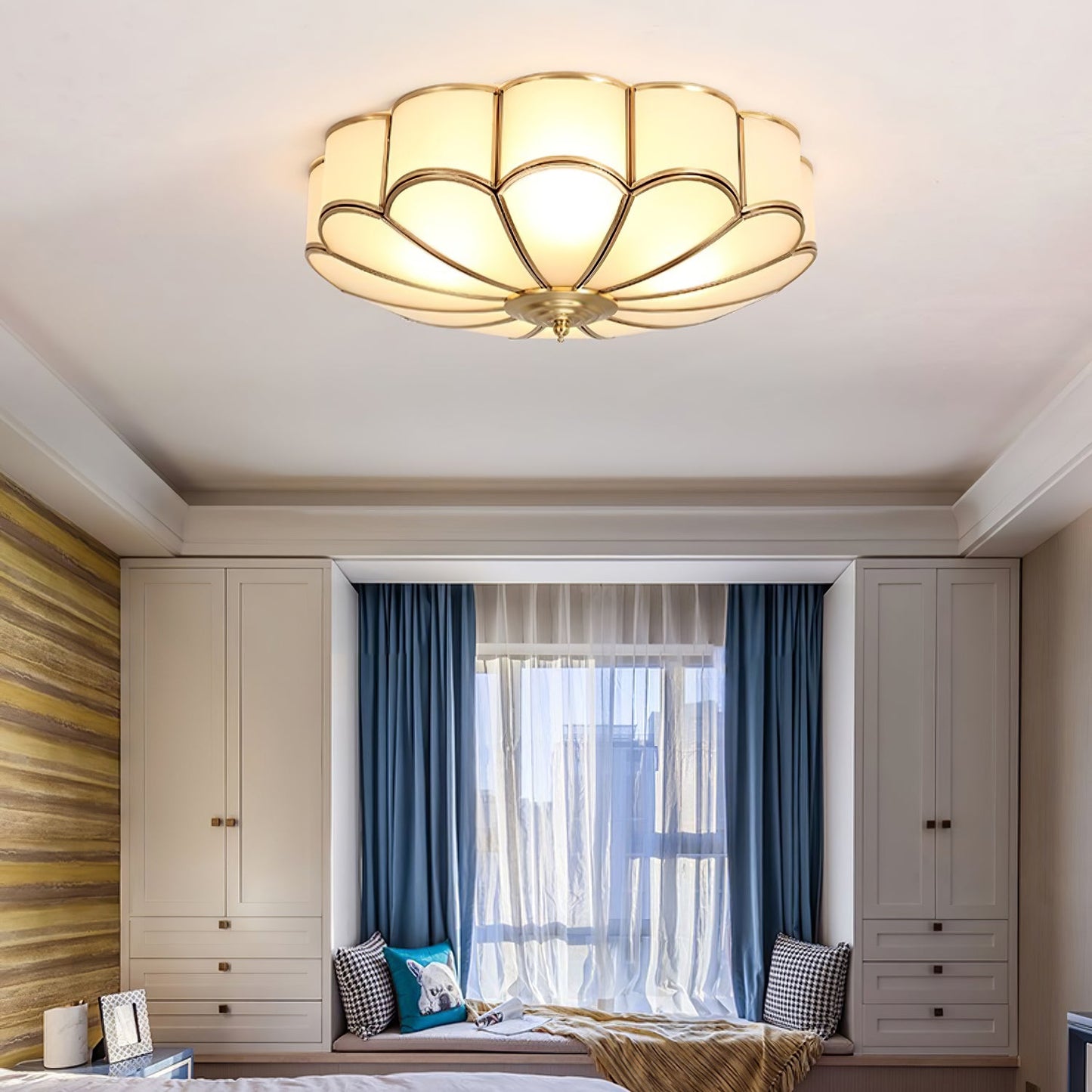Flower Shape Ceiling Light | Frosted Glass & Brass | 3, 4, or 6 Heads
