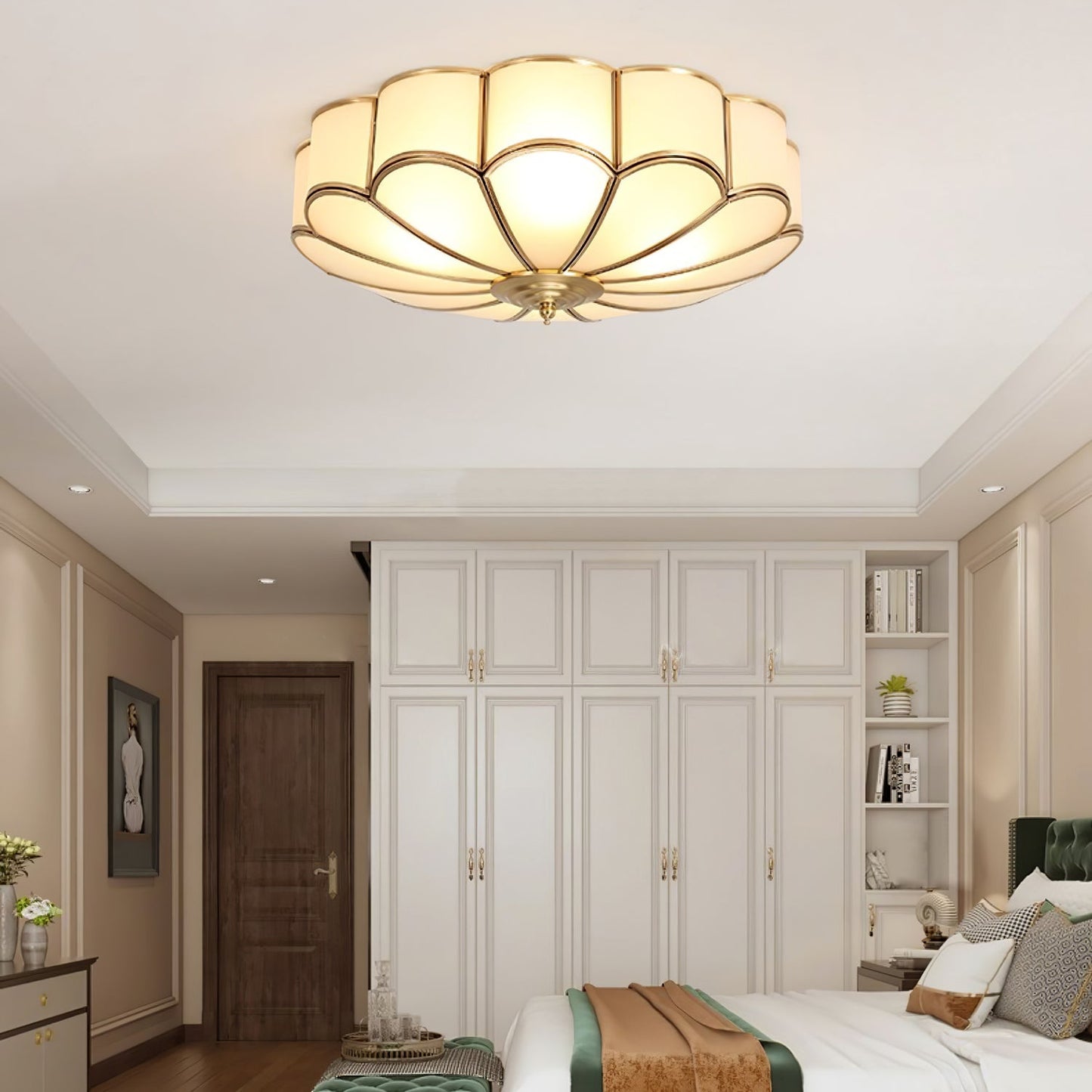 Flower Shape Ceiling Light | Frosted Glass & Brass | 3, 4, or 6 Heads