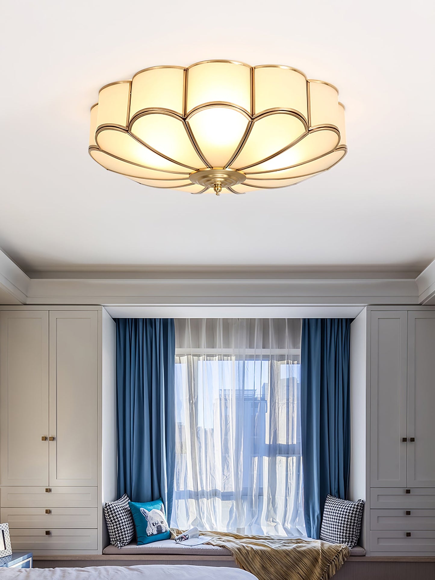 Flower Shape Ceiling Light | Frosted Glass & Brass | 3, 4, or 6 Heads