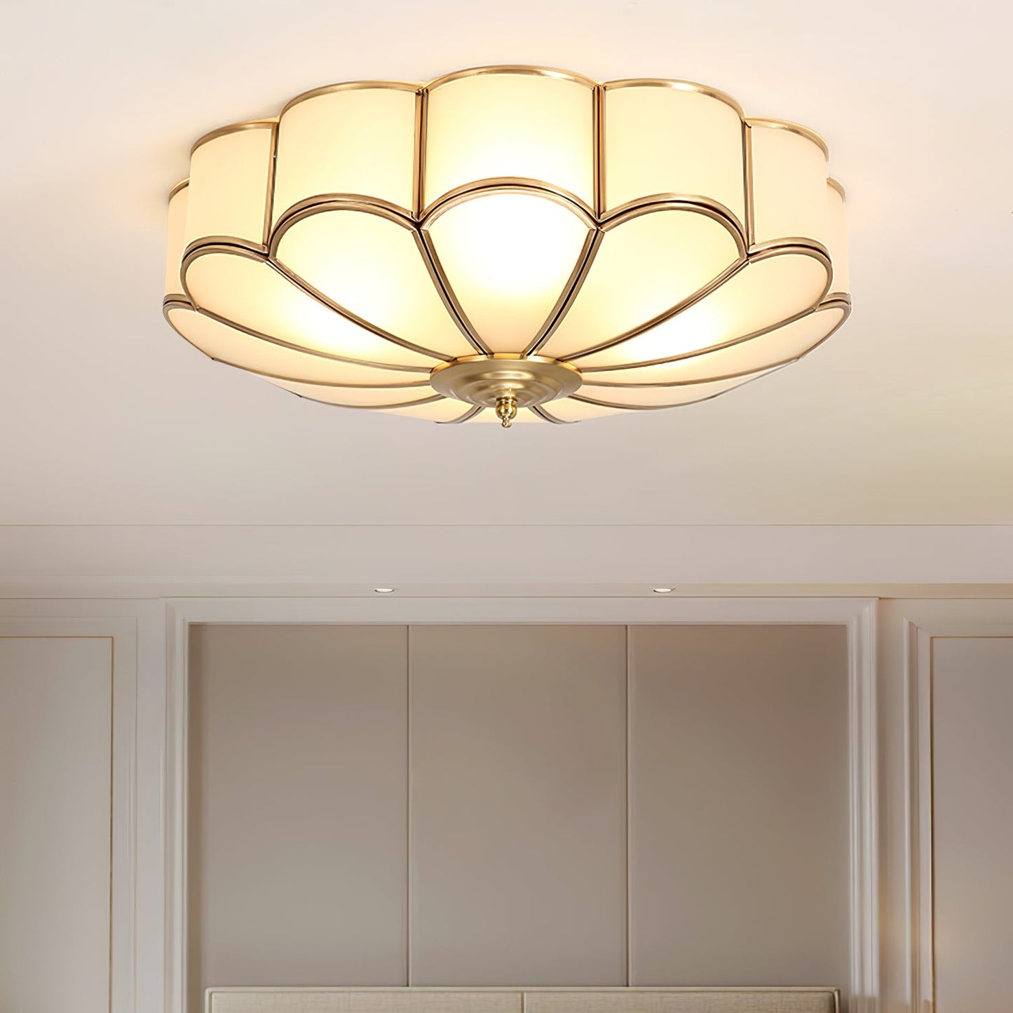 Flower Shape Ceiling Light | Frosted Glass & Brass | 3, 4, or 6 Heads