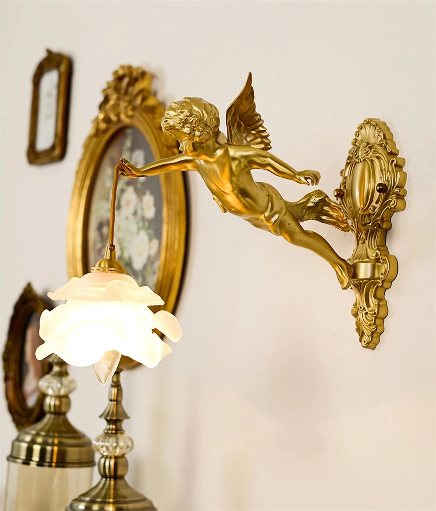 Flying Angel Wall Light | Baroque Design | Copper Finish