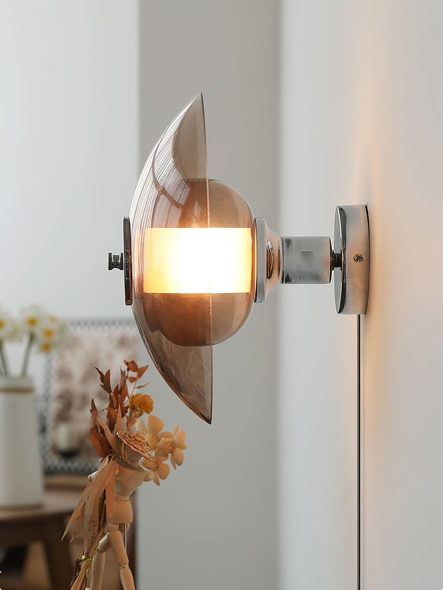 Flying Saucer Wall Light | Chrome Finish | Amber Shade