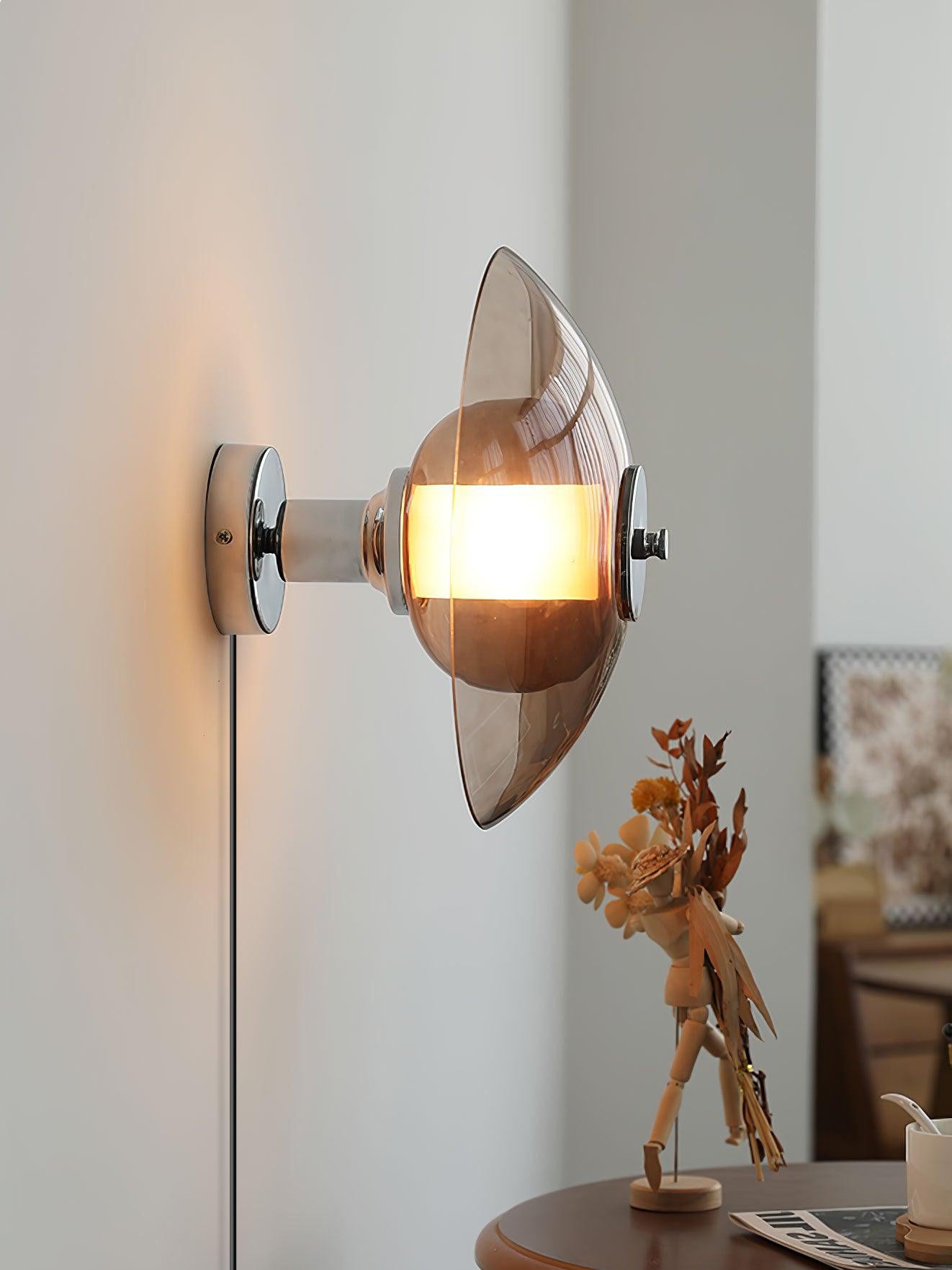 Flying Saucer Wall Light | Chrome Finish | Amber Shade