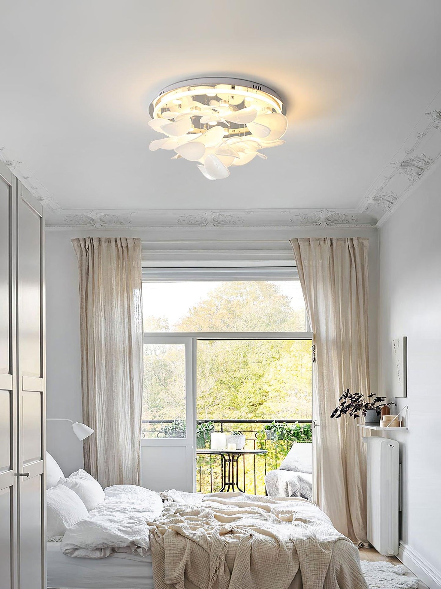 French Ceiling Lamp | Aluminum & Glass | White