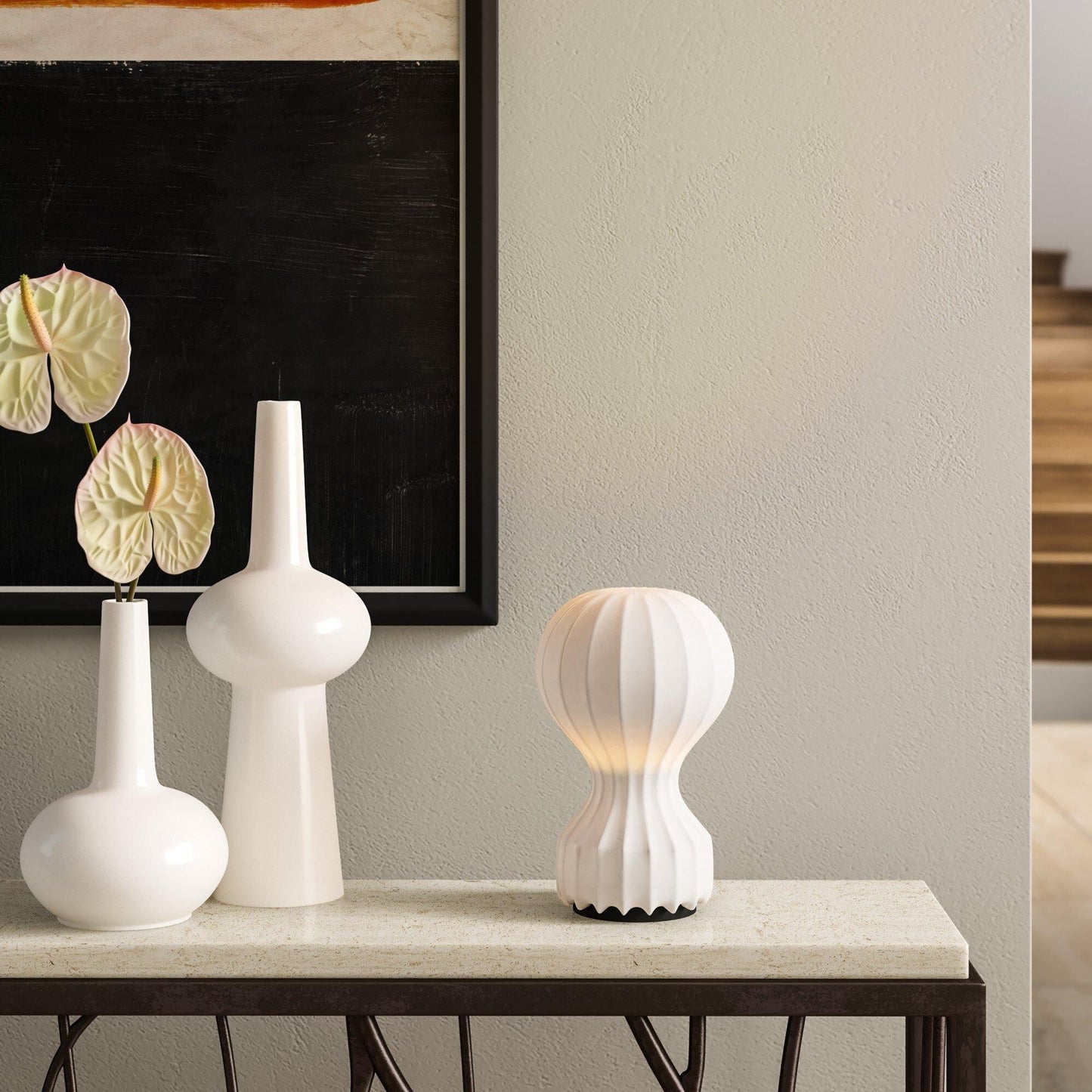Hot Air Balloon Table Lamp | Steel & Cocoon Design | White Shade