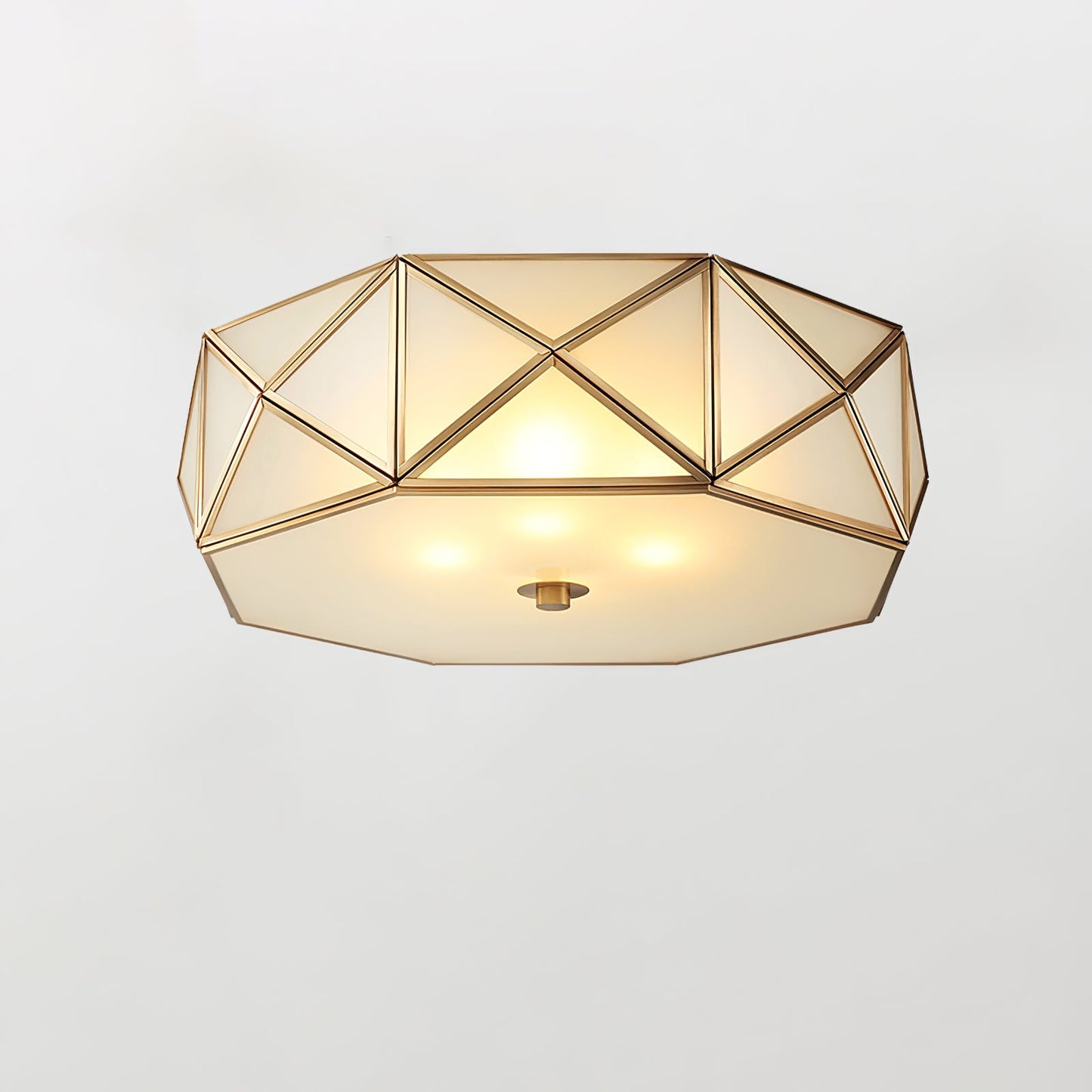 Geometric Flush Ceiling Light | Brass & Glass | White