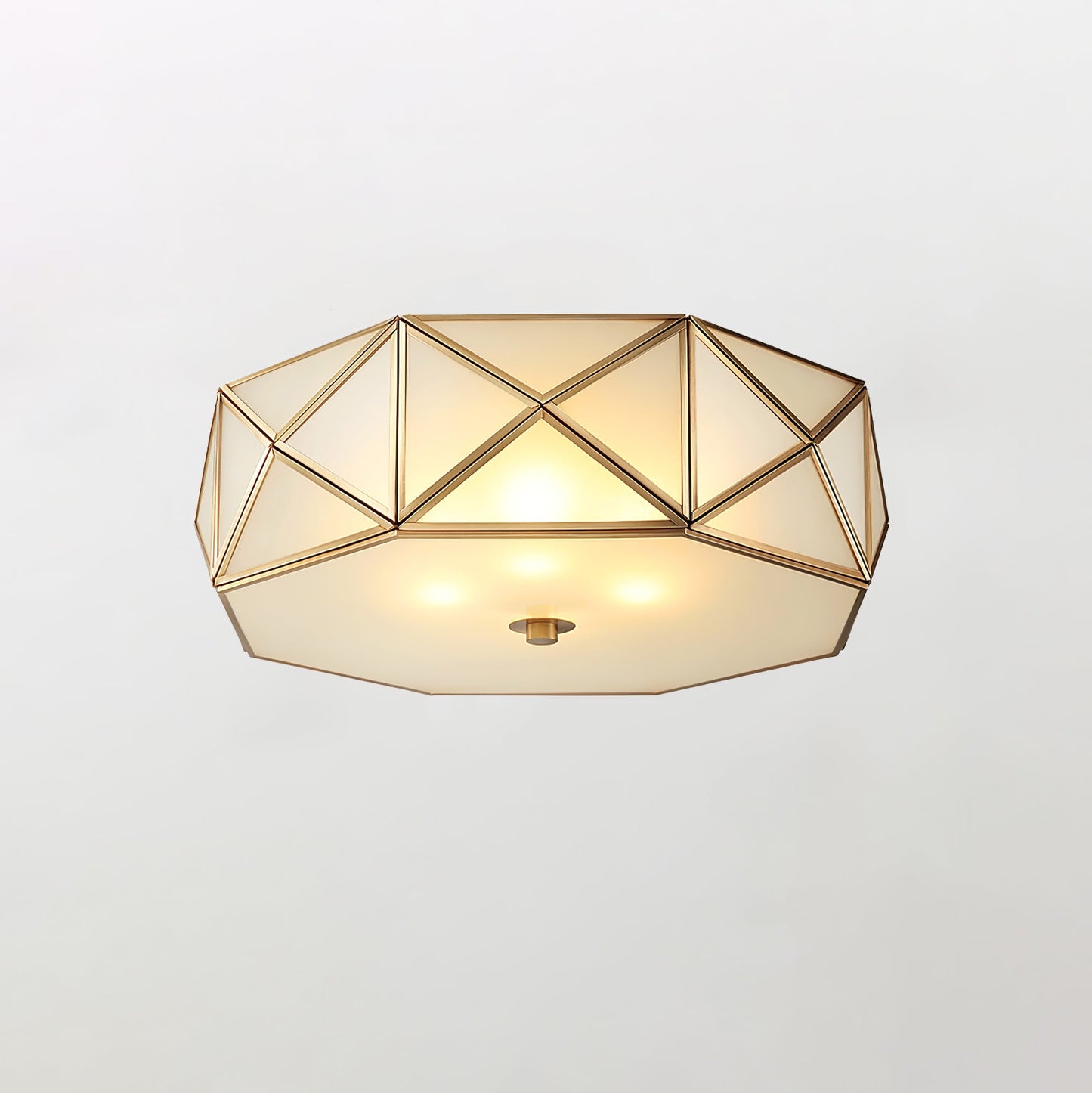 Geometric Flush Ceiling Light | Brass & Glass | White