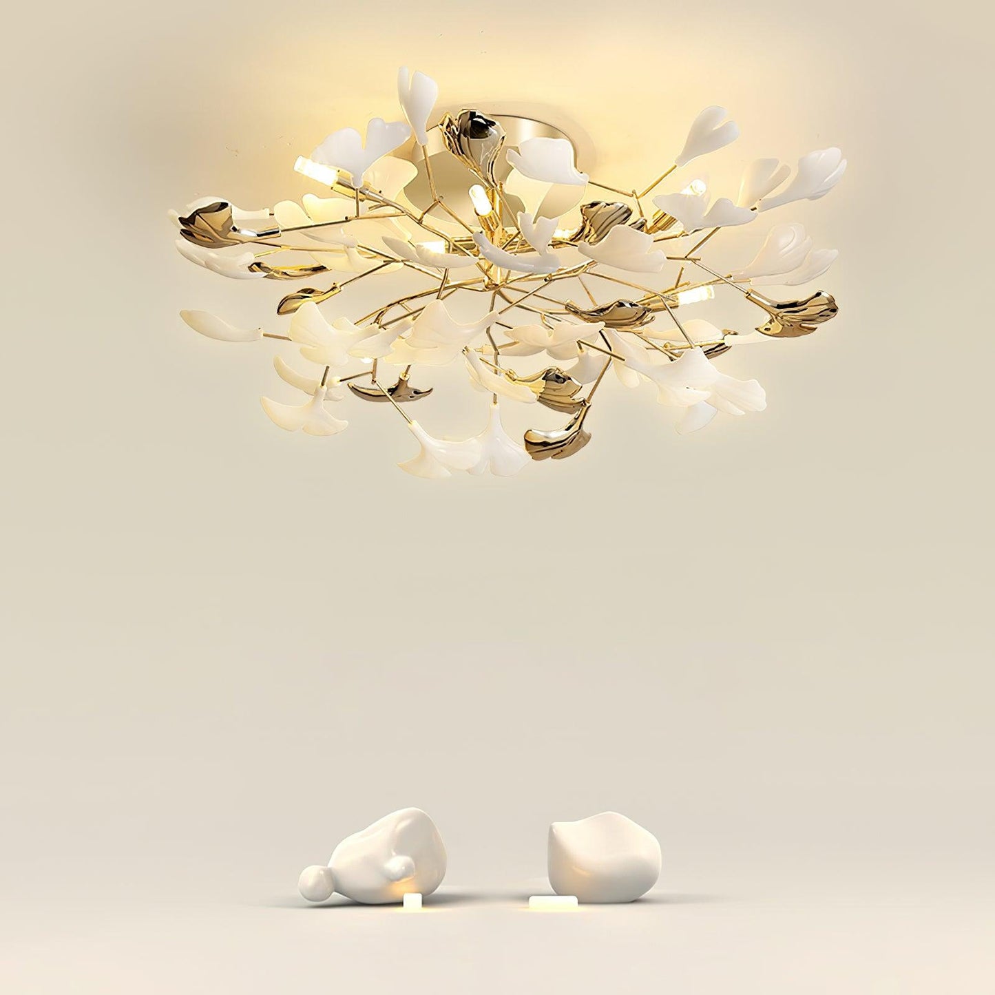 Gingko Rotating Ceiling Lamp | Metal, Ceramic | Gold, White