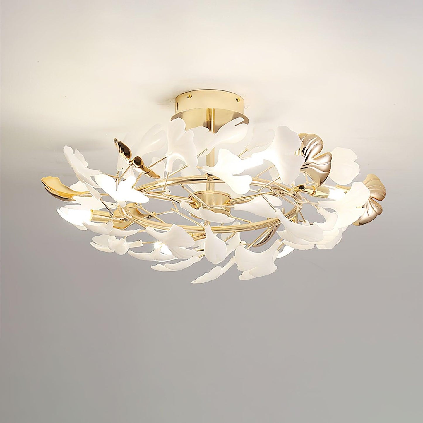 Gingko Rotating Ceiling Lamp | Metal, Ceramic | Gold, White