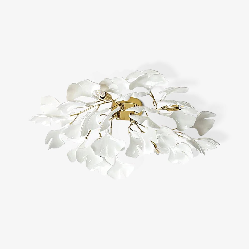 Gingko Ceiling Lamp | Gold Metal & White Ceramic | Multiple Bulb Options