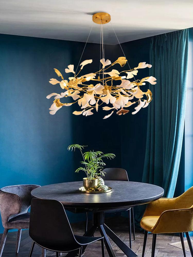 Gingko Chandelier | Ceramic & Brass | Gold & White, Multiple Sizes