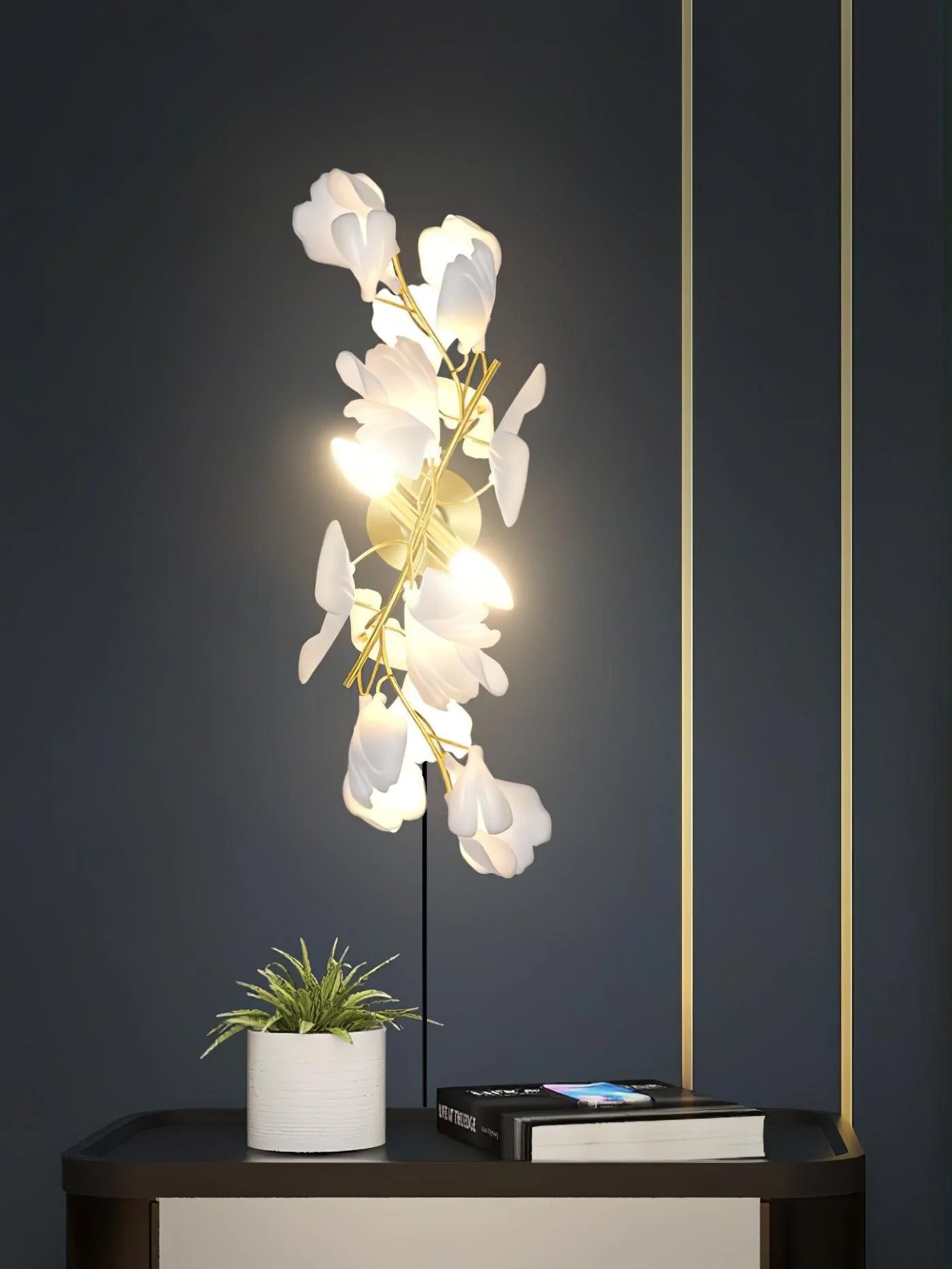 Gingko Wall Lamp | Gold Metal & White Shade | Set of 2