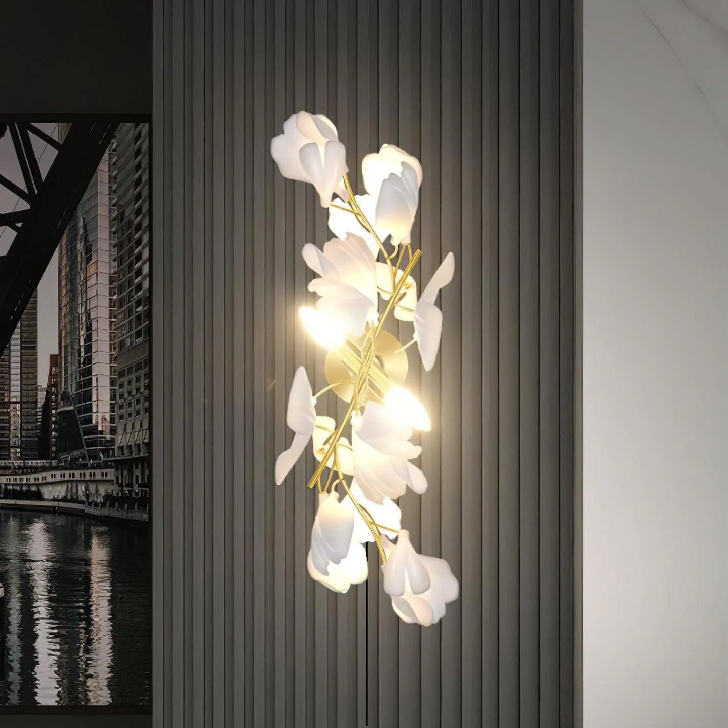 Gingko Wall Lamp | Gold Metal & White Shade | Set of 2