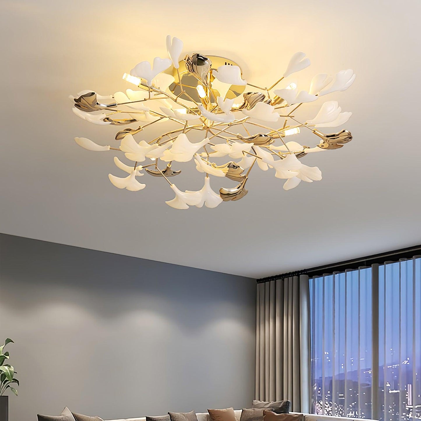 Gingko Rotating Ceiling Lamp | Metal, Ceramic | Gold, White