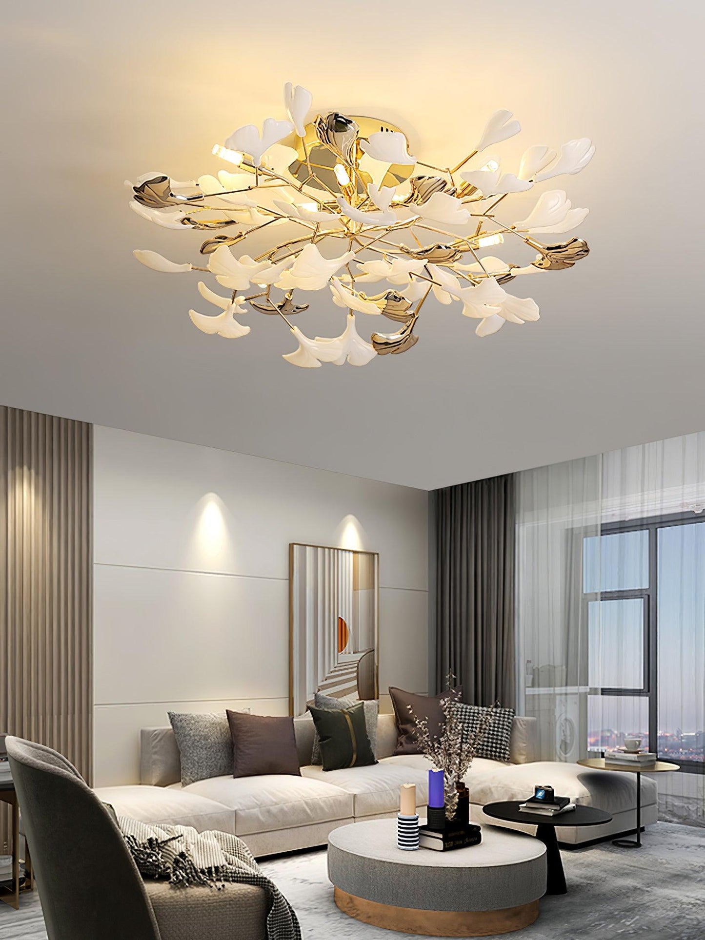 Gingko Rotating Ceiling Lamp | Metal, Ceramic | Gold, White