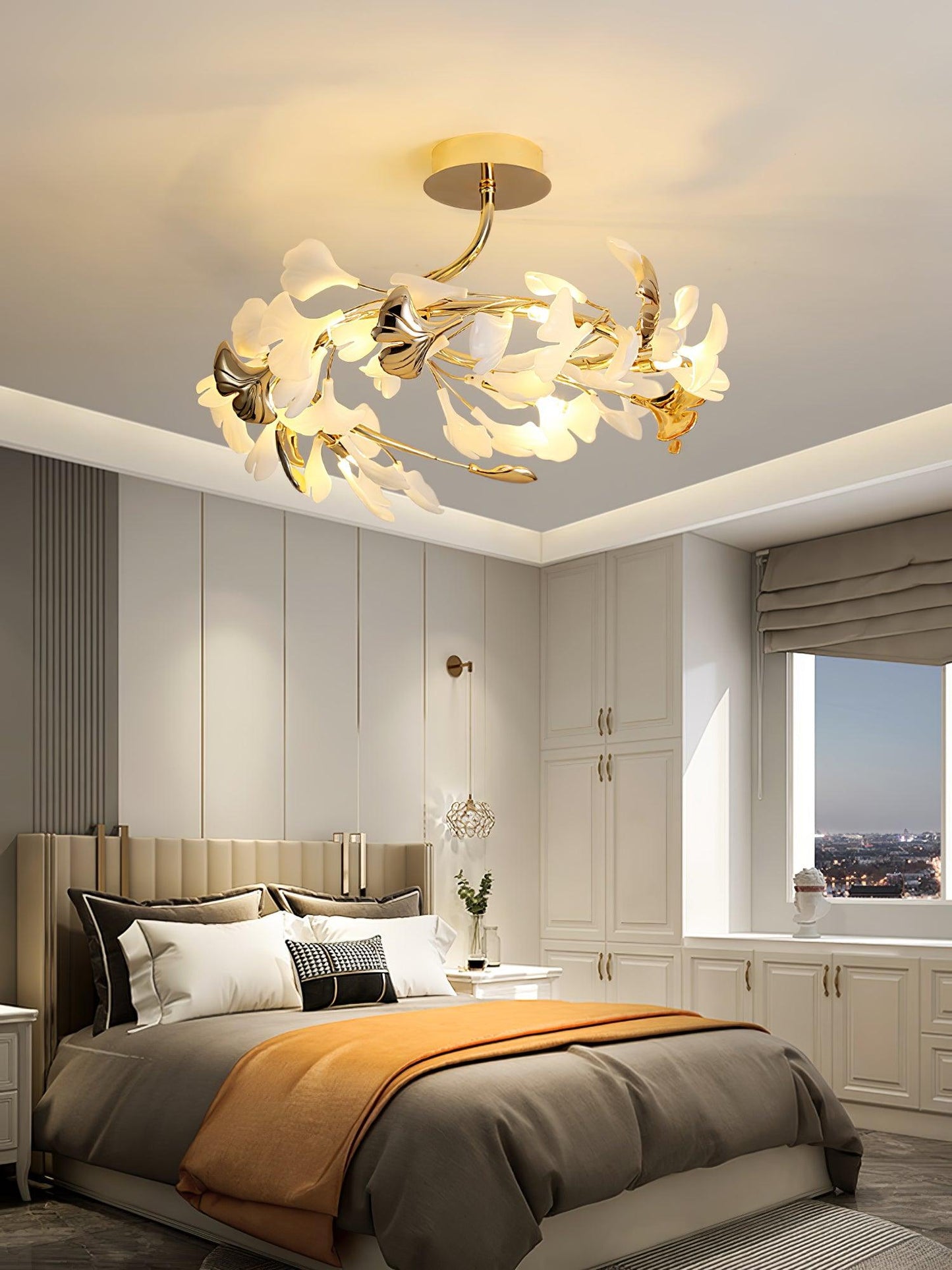 Gingko Rotating Ceiling Lamp | Metal, Ceramic | Gold, White
