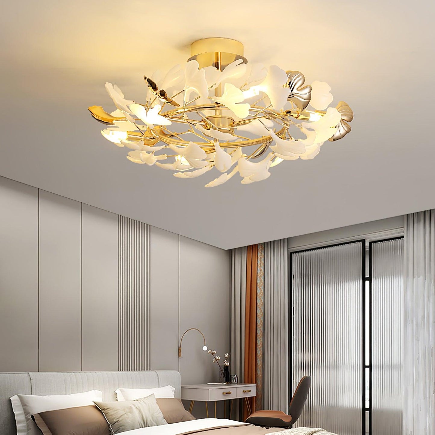 Gingko Rotating Ceiling Lamp | Metal, Ceramic | Gold, White
