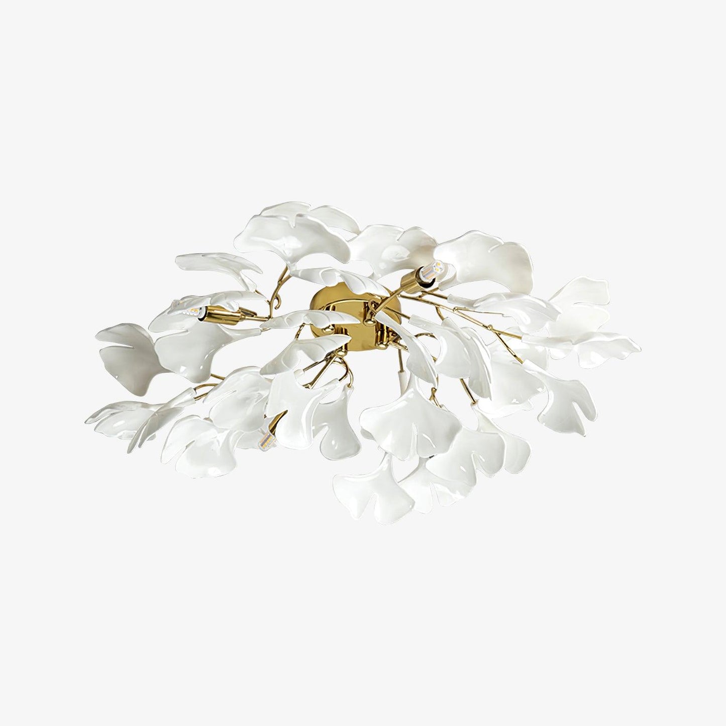 Gingko Ceiling Lamp | Gold Metal & White Ceramic | Multiple Bulb Options