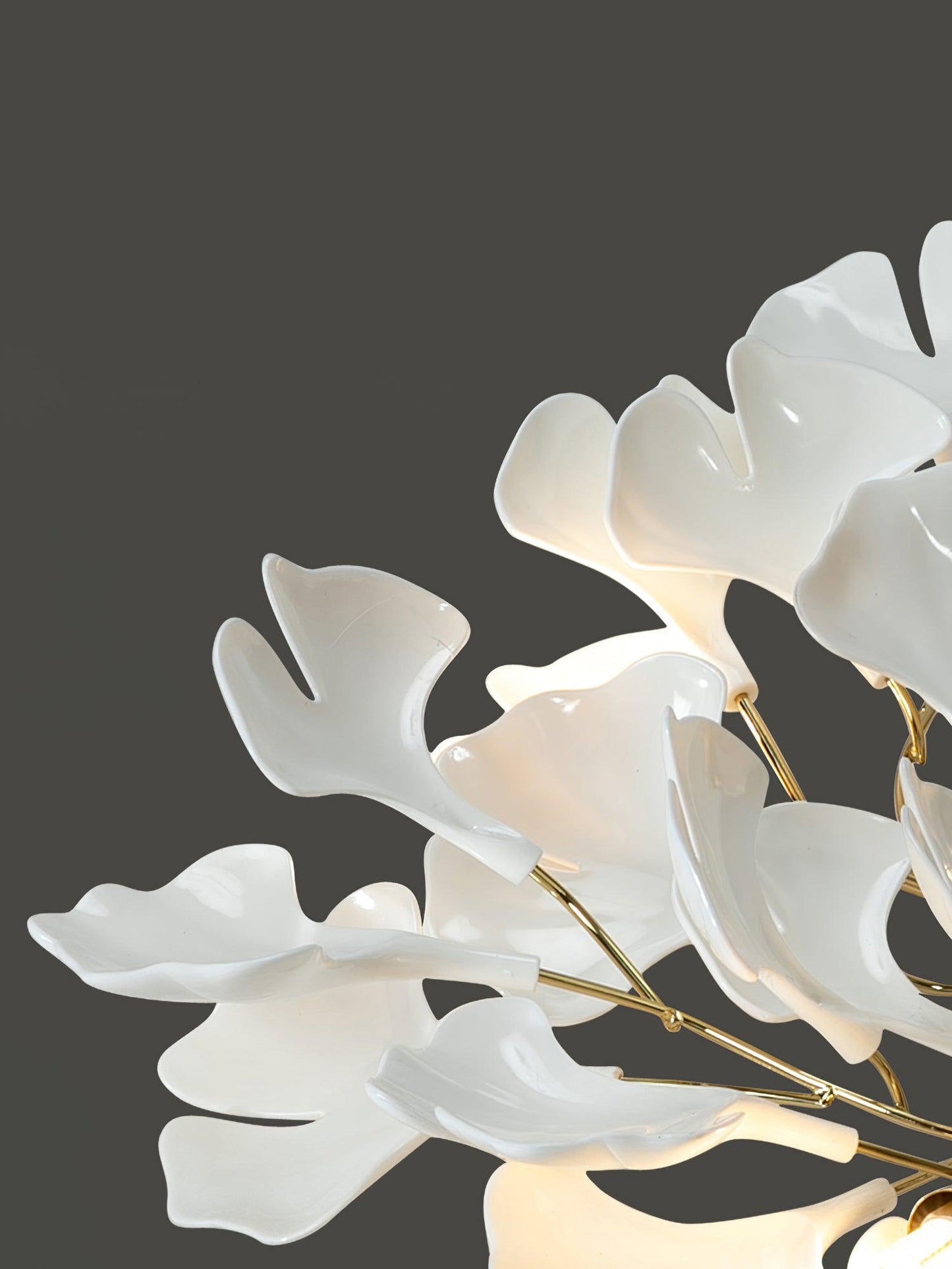 Gingko Ceiling Lamp | Gold Metal & White Ceramic | Multiple Bulb Options