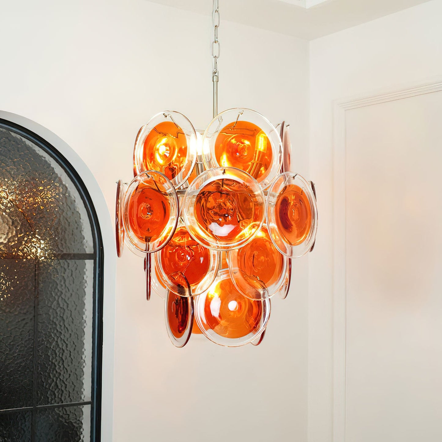 Murano Glass Chandelier | Vibrant Orange | Chrome Frame