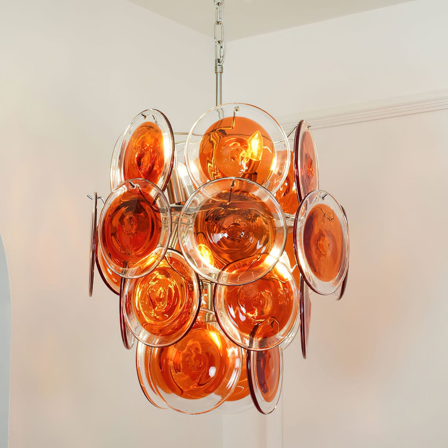 Murano Glass Chandelier | Vibrant Orange | Chrome Frame