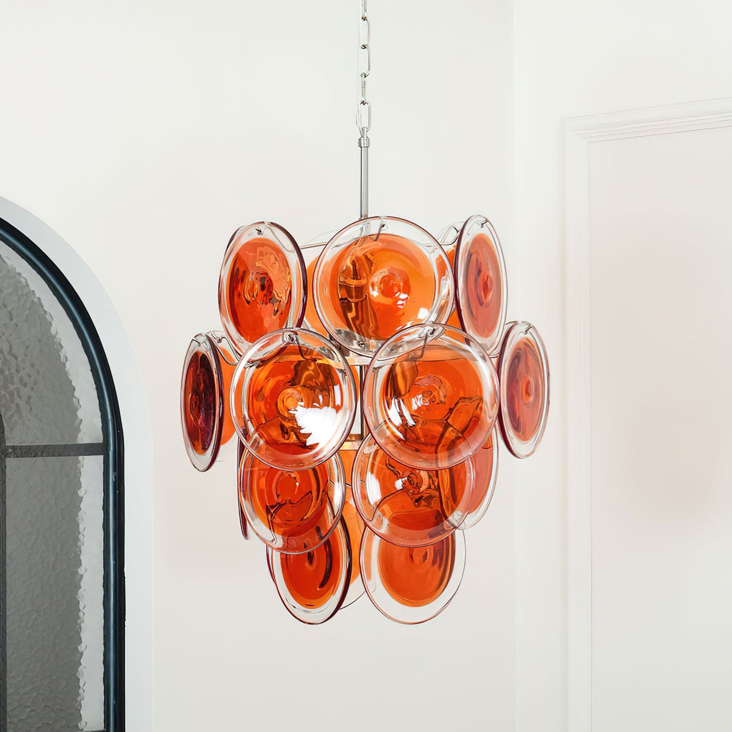 Murano Glass Chandelier | Vibrant Orange | Chrome Frame