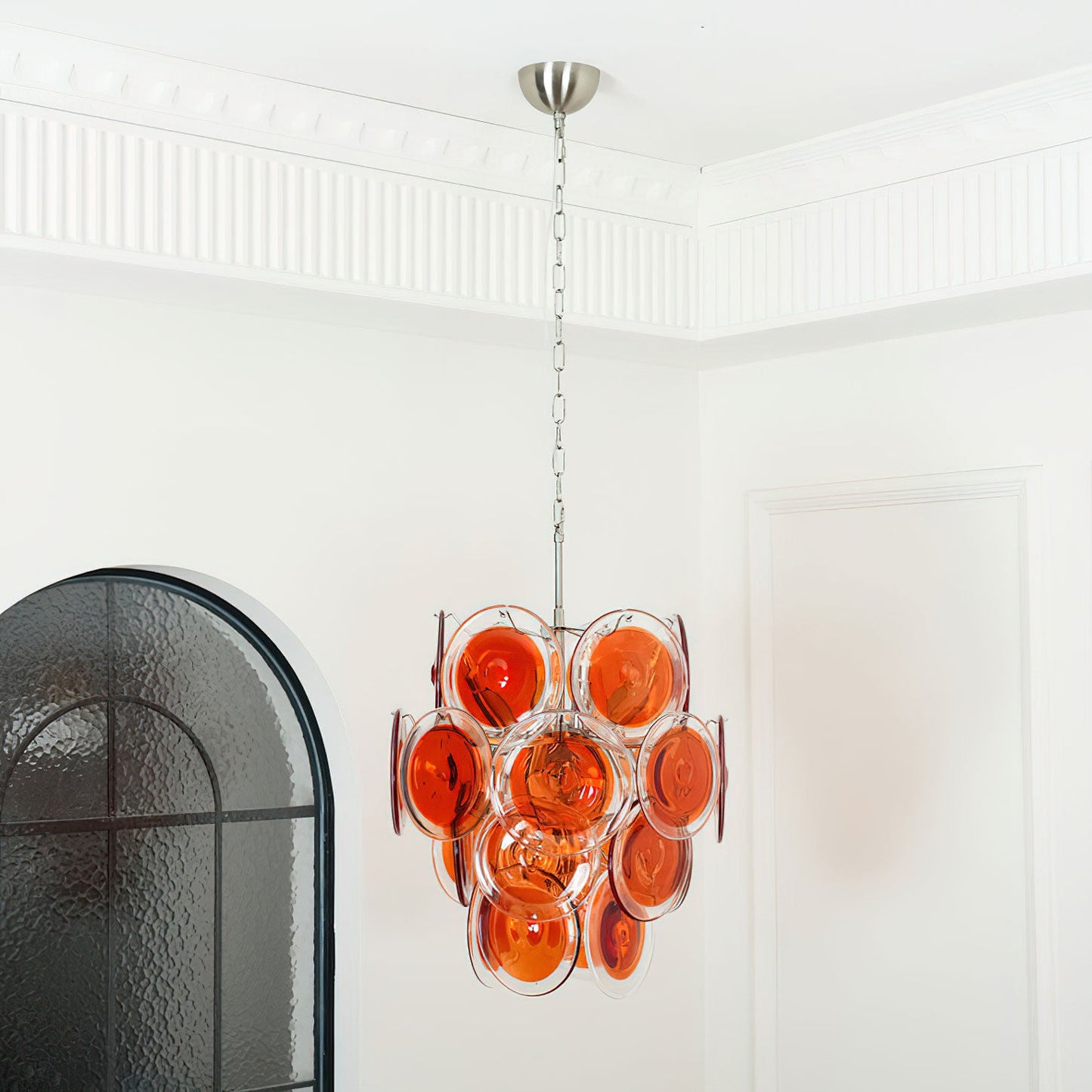 Murano Glass Chandelier | Vibrant Orange | Chrome Frame