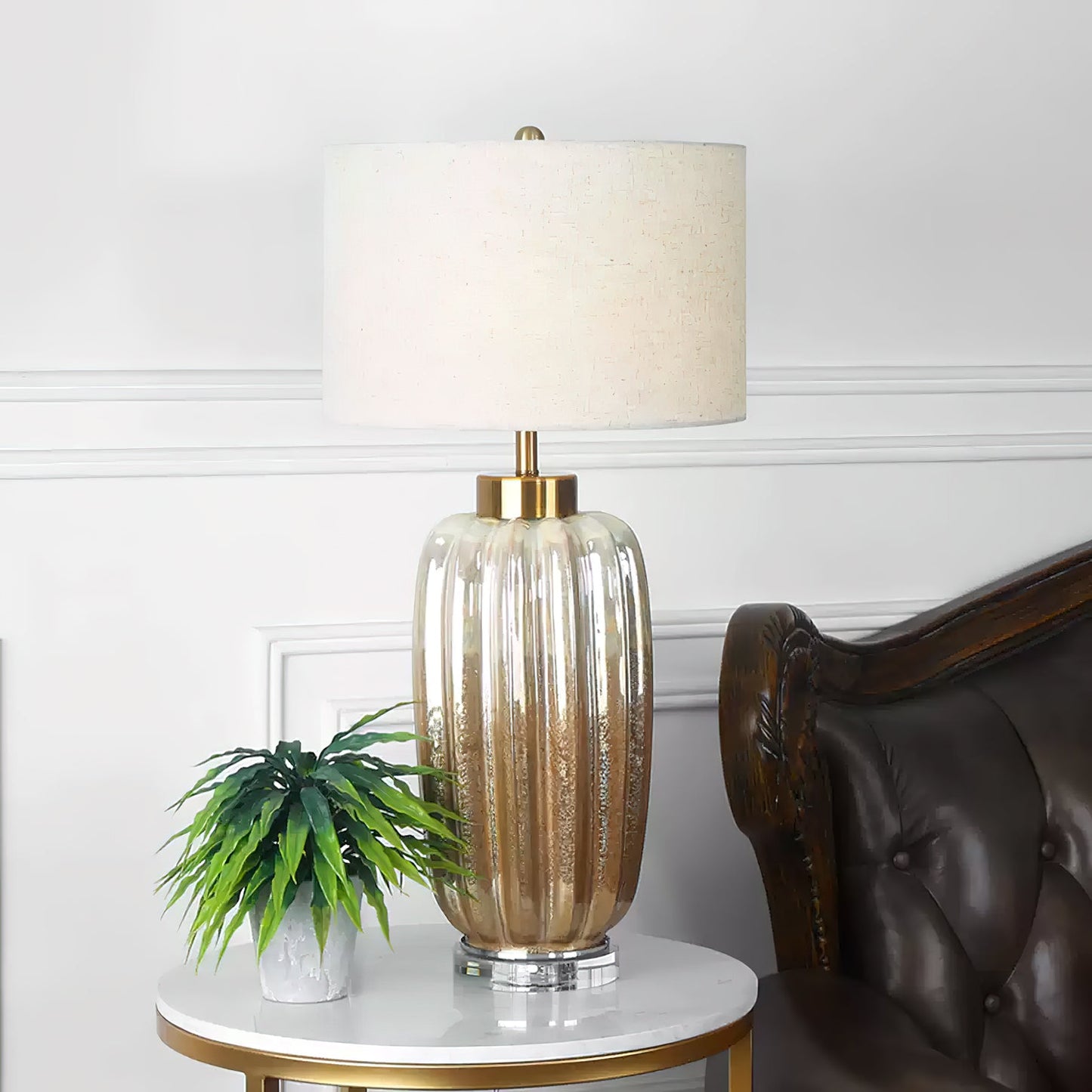 Ceramic Table Lamp | Pearlescent Ivory & Rust Brown | 60cm