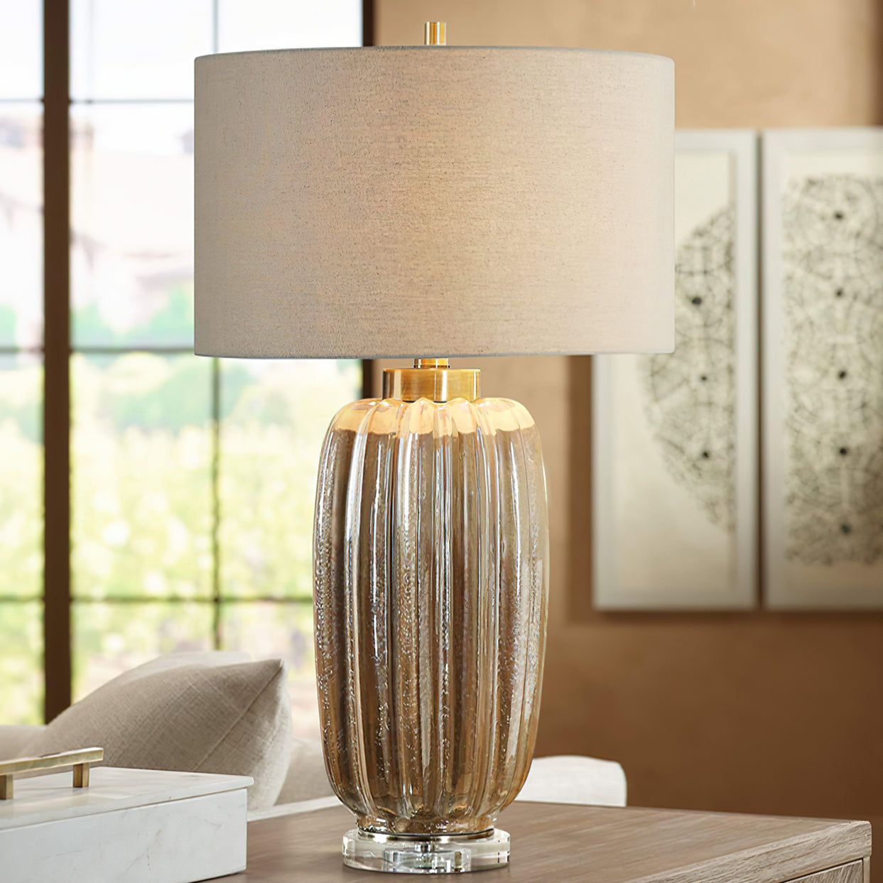 Ceramic Table Lamp | Pearlescent Ivory & Rust Brown | 60cm