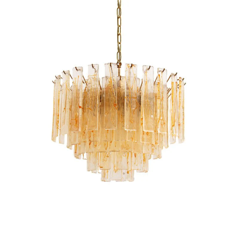 Murano Glass Chandelier | Hand-Blown Amber Glass | Gold Finish