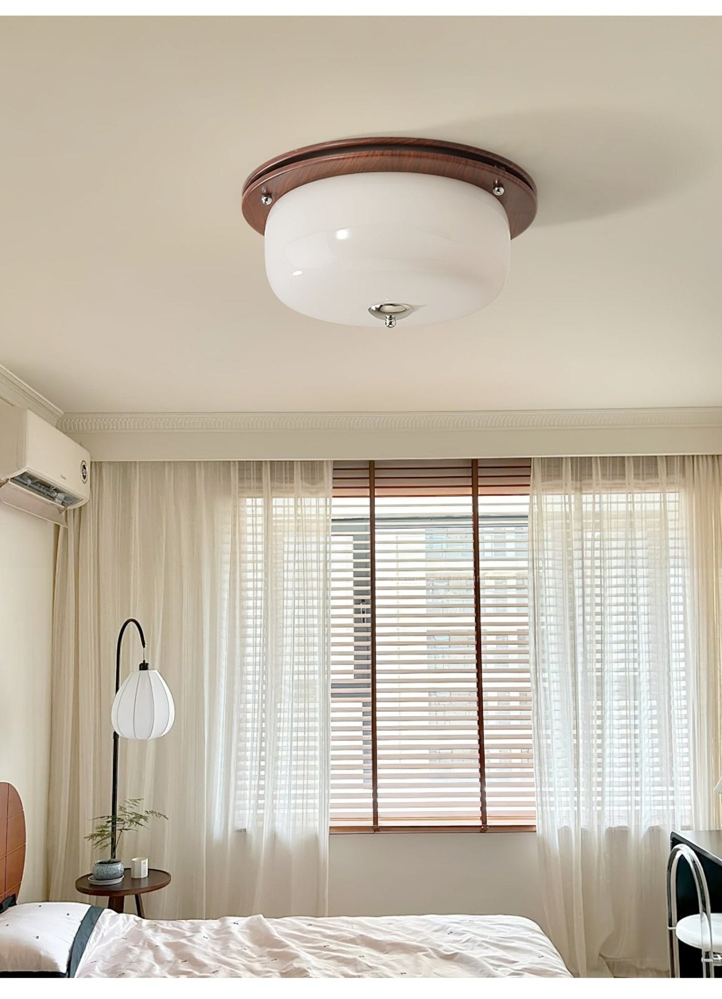 Glass Dome Ceiling Light | Frosted Glass & Wood Grain | White/Coffee
