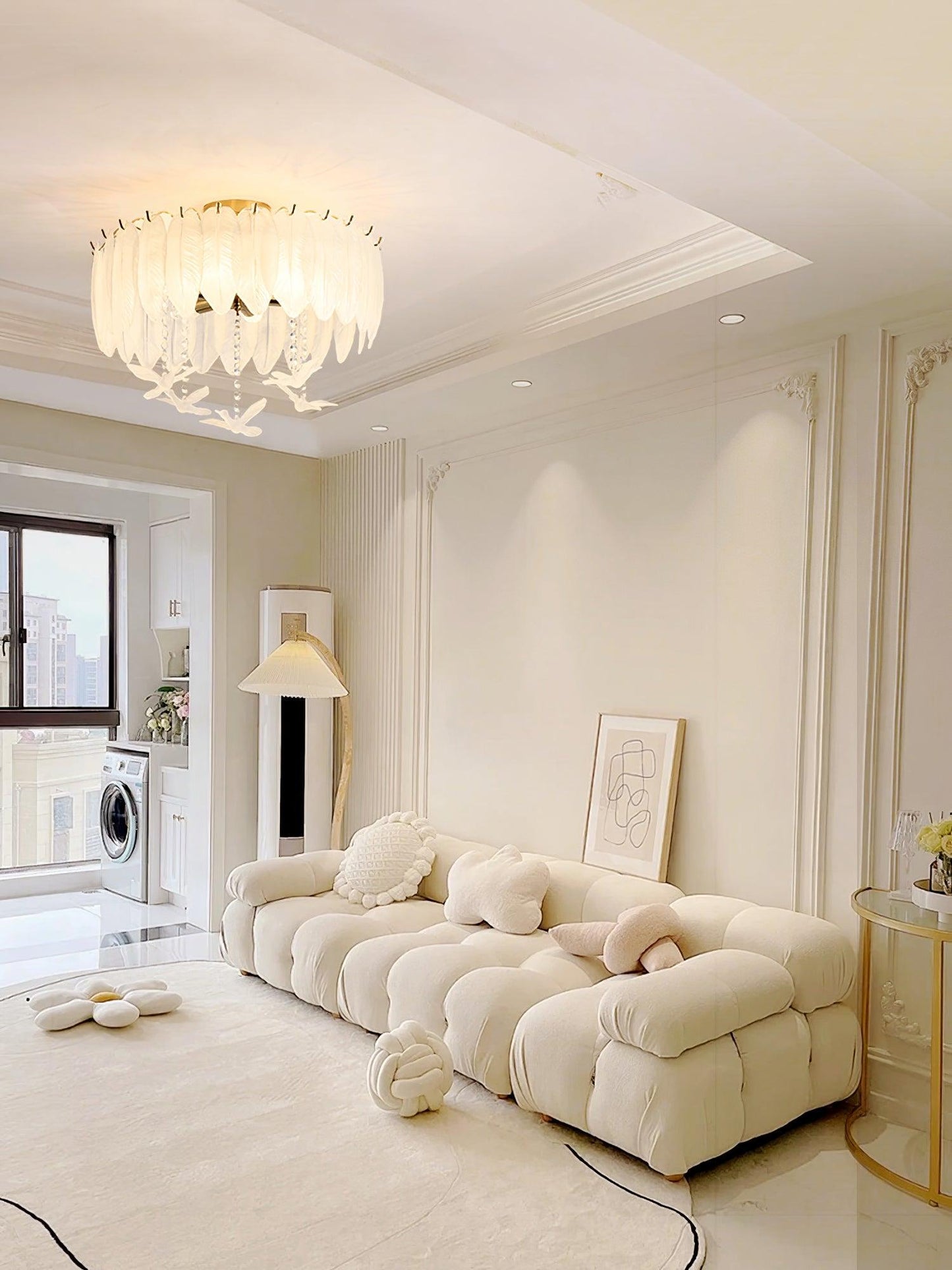 Glass Feather Ceiling Light | Copper Plated | Opaque