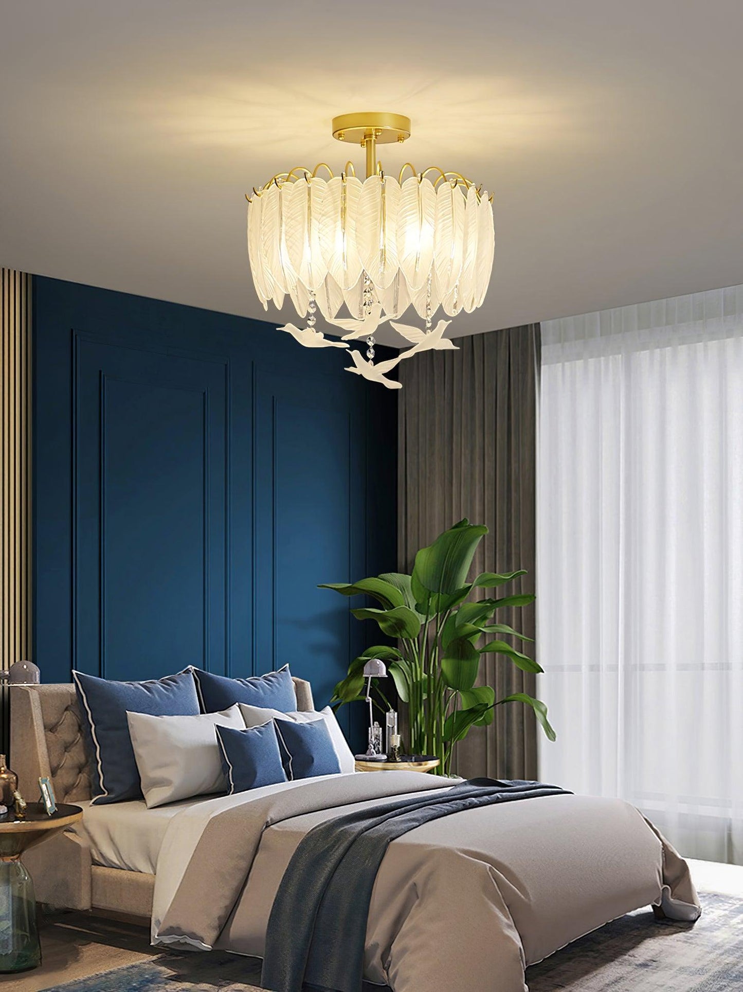 Glass Feather Ceiling Light | Copper Plated | Opaque