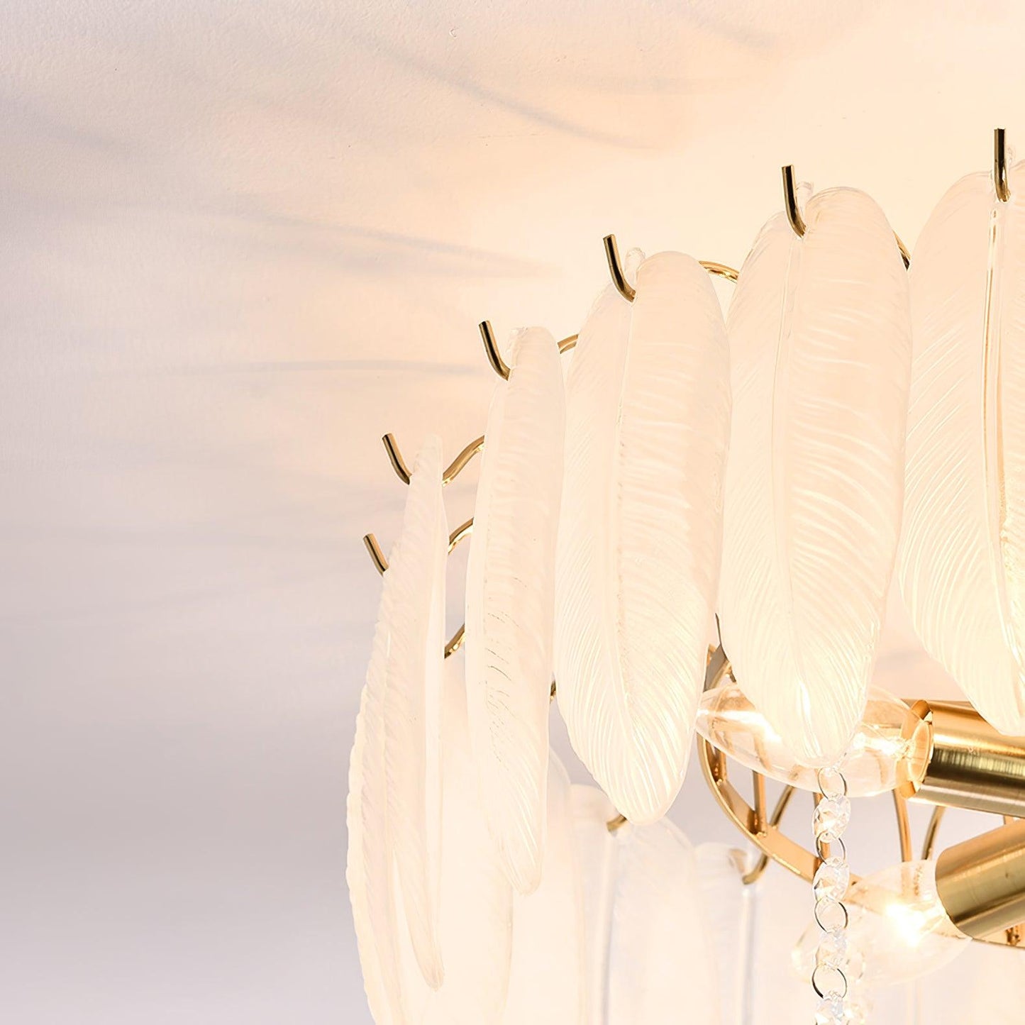 Glass Feather Ceiling Light | Copper Plated | Opaque