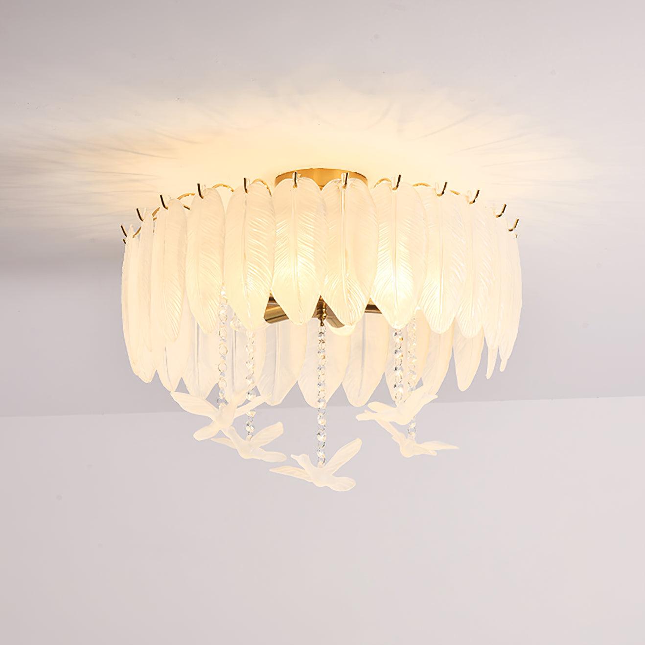Glass Feather Ceiling Light | Copper Plated | Opaque