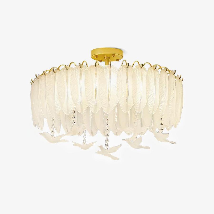 Glass Feather Ceiling Light | Copper Plated | Opaque