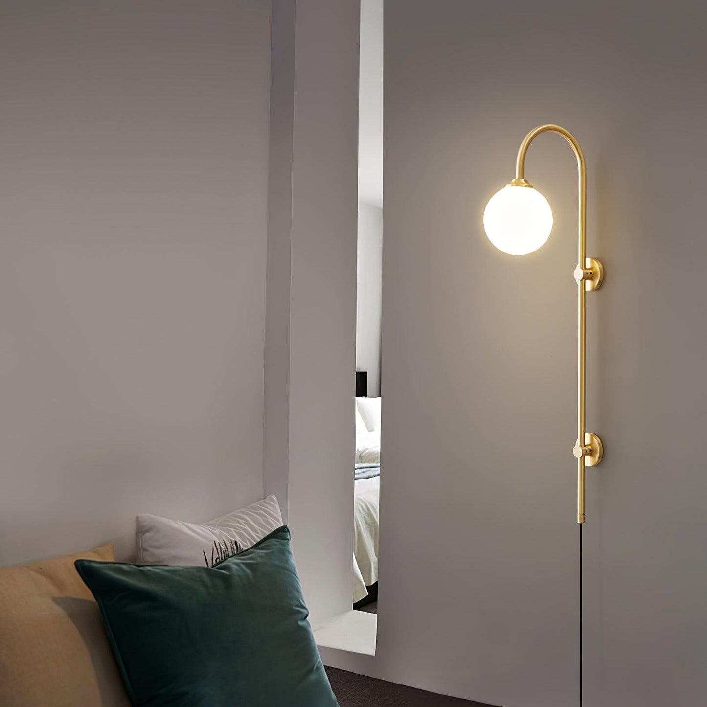 Globe Wall Sconce | Brass & White Glass | Plug-in