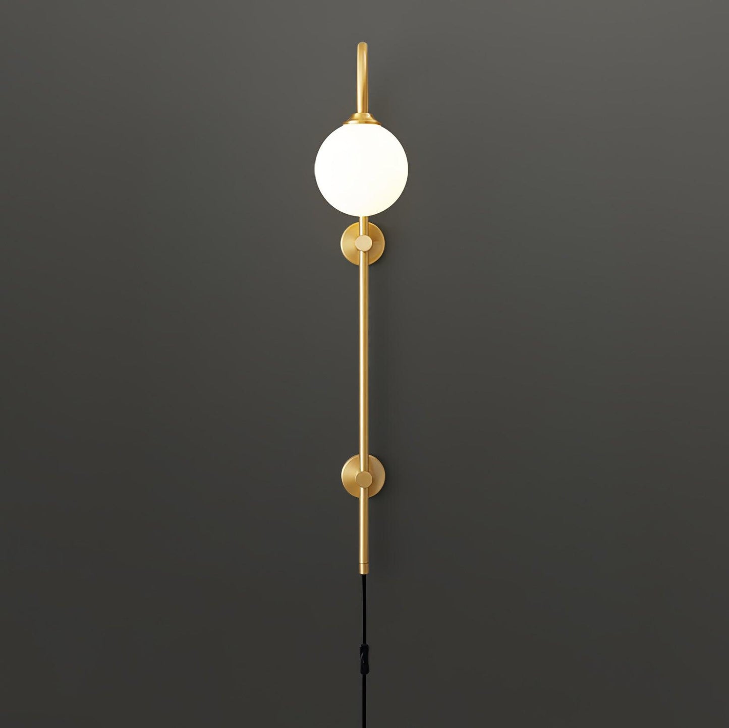 Globe Wall Sconce | Brass & White Glass | Plug-in