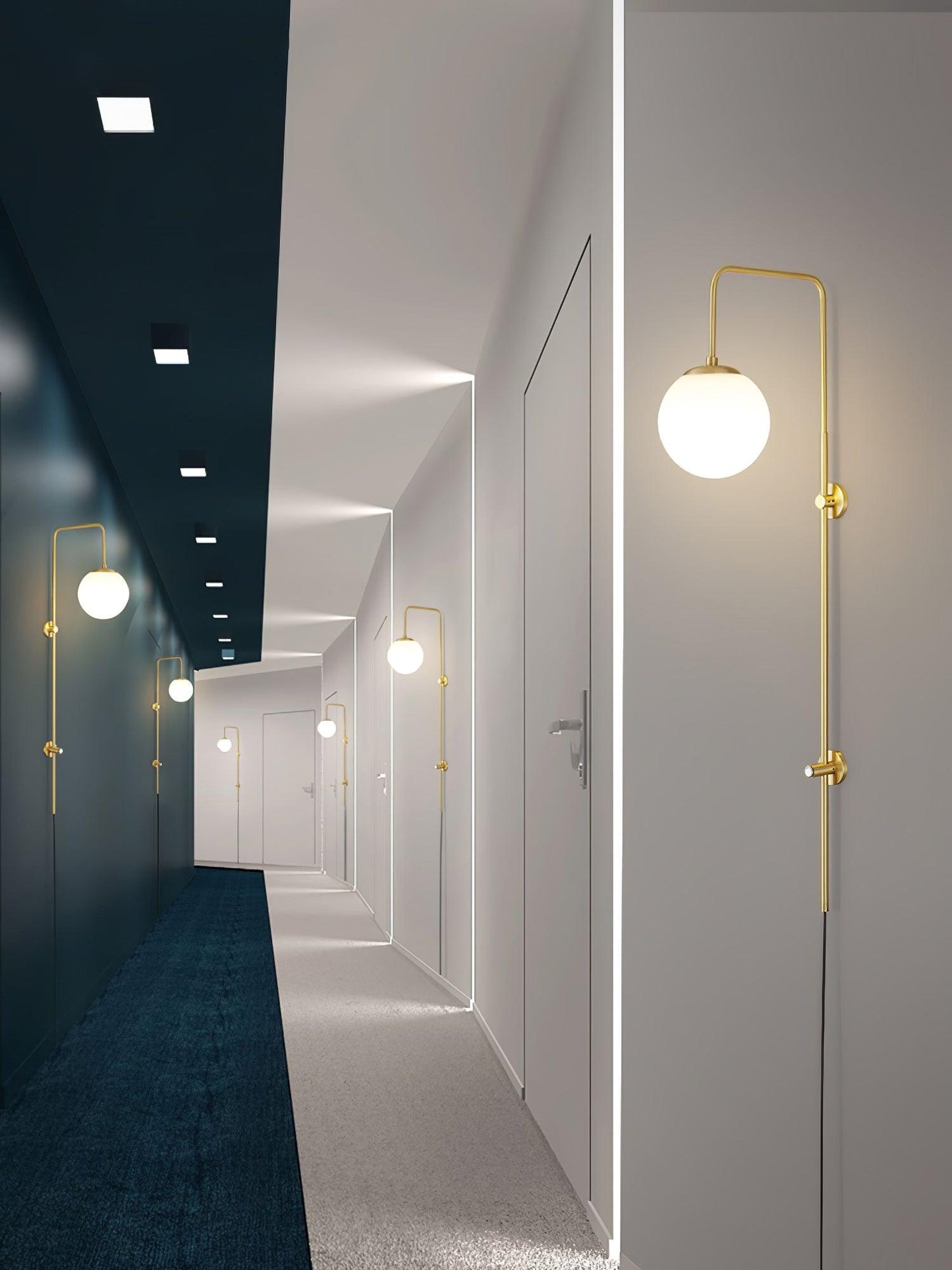 Globe Wall Sconce | Brass & White Glass | Plug-in