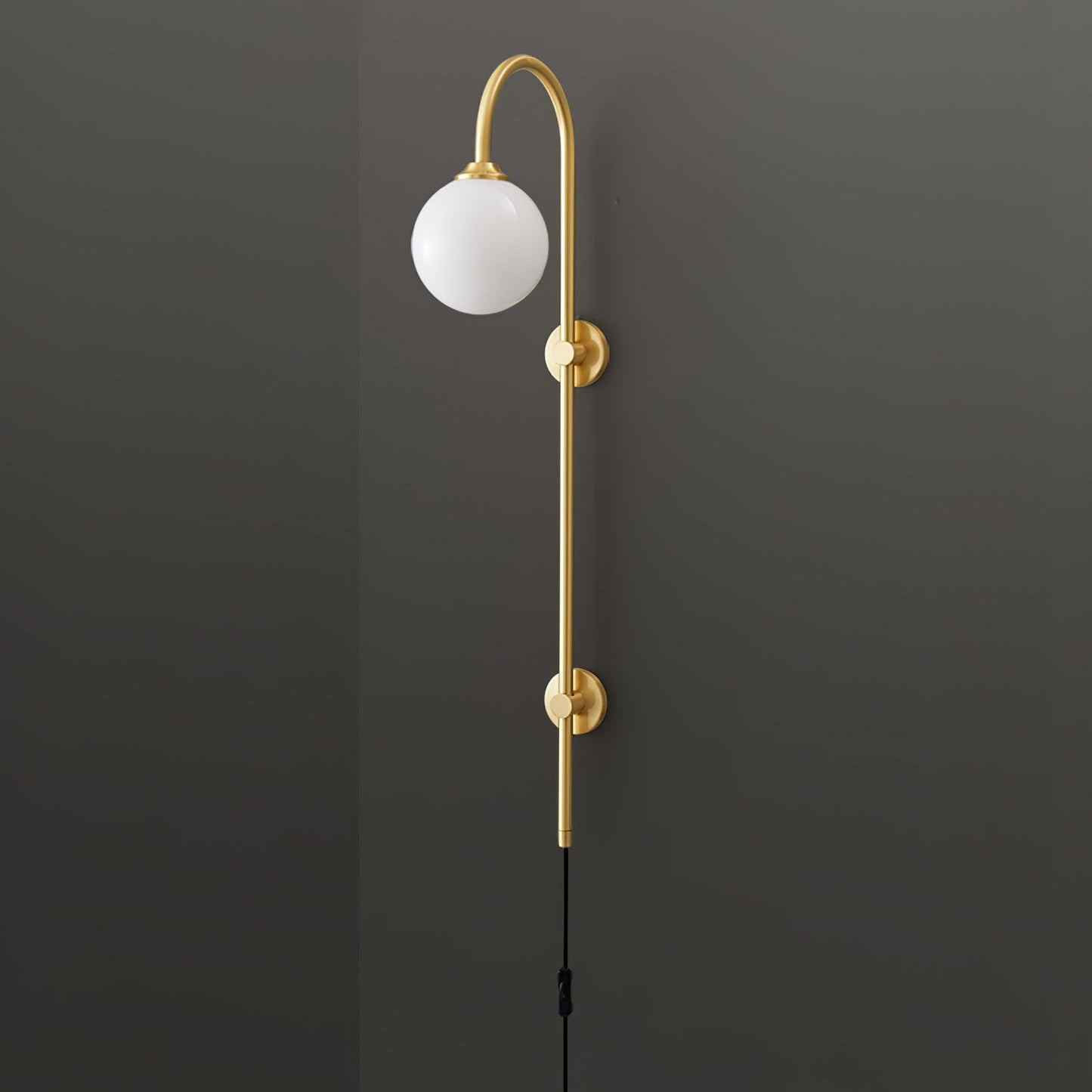 Globe Wall Sconce | Brass & White Glass | Plug-in