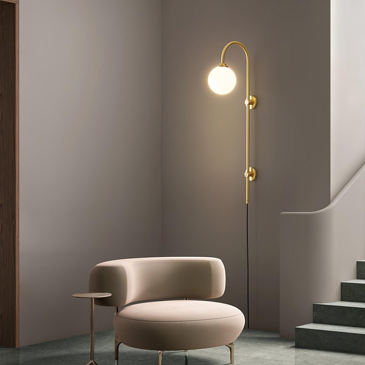 Globe Wall Sconce | Brass & White Glass | Plug-in